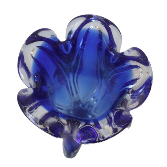 Vintage Bohemia Josef Hospodka Czech Art Glass Vase Cobalt Blue & Clear MCM - Picture 4 of 6